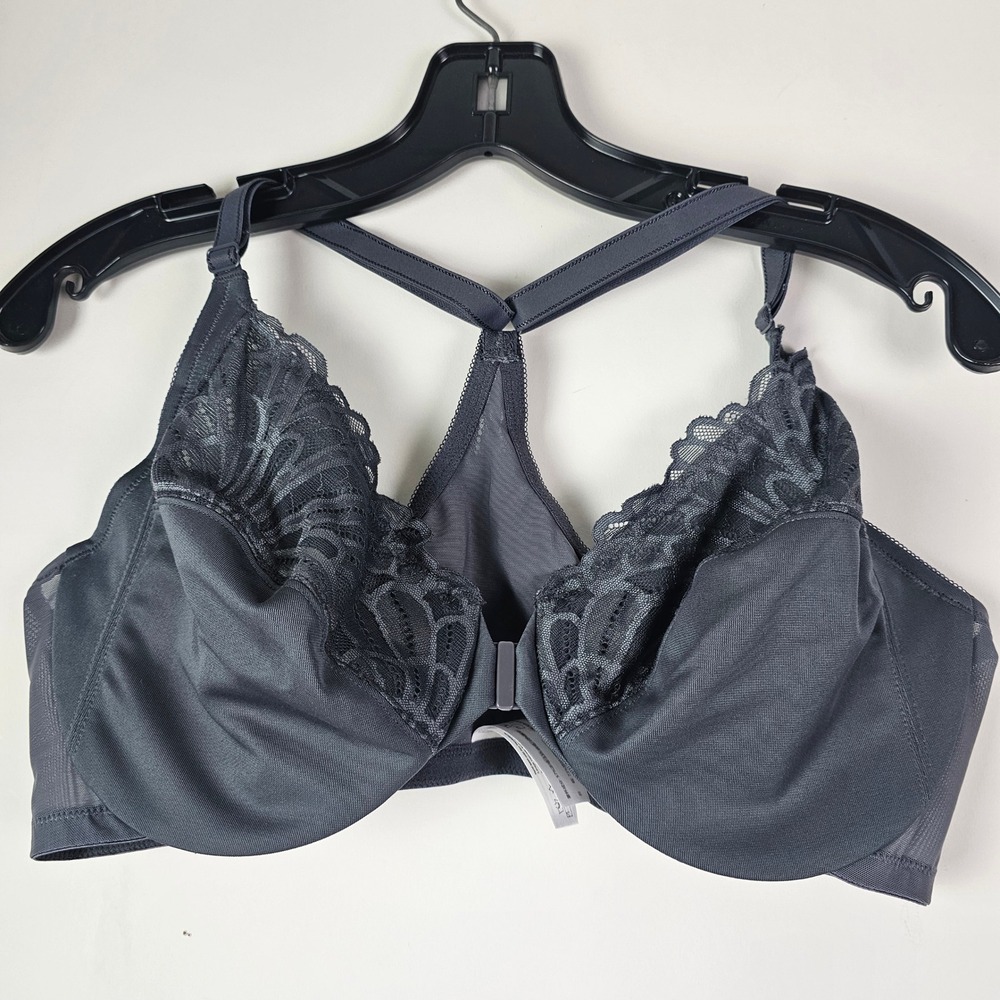 Womens Gray Size 40C Lace Romantic Underwire Bra Everyday Front Closure